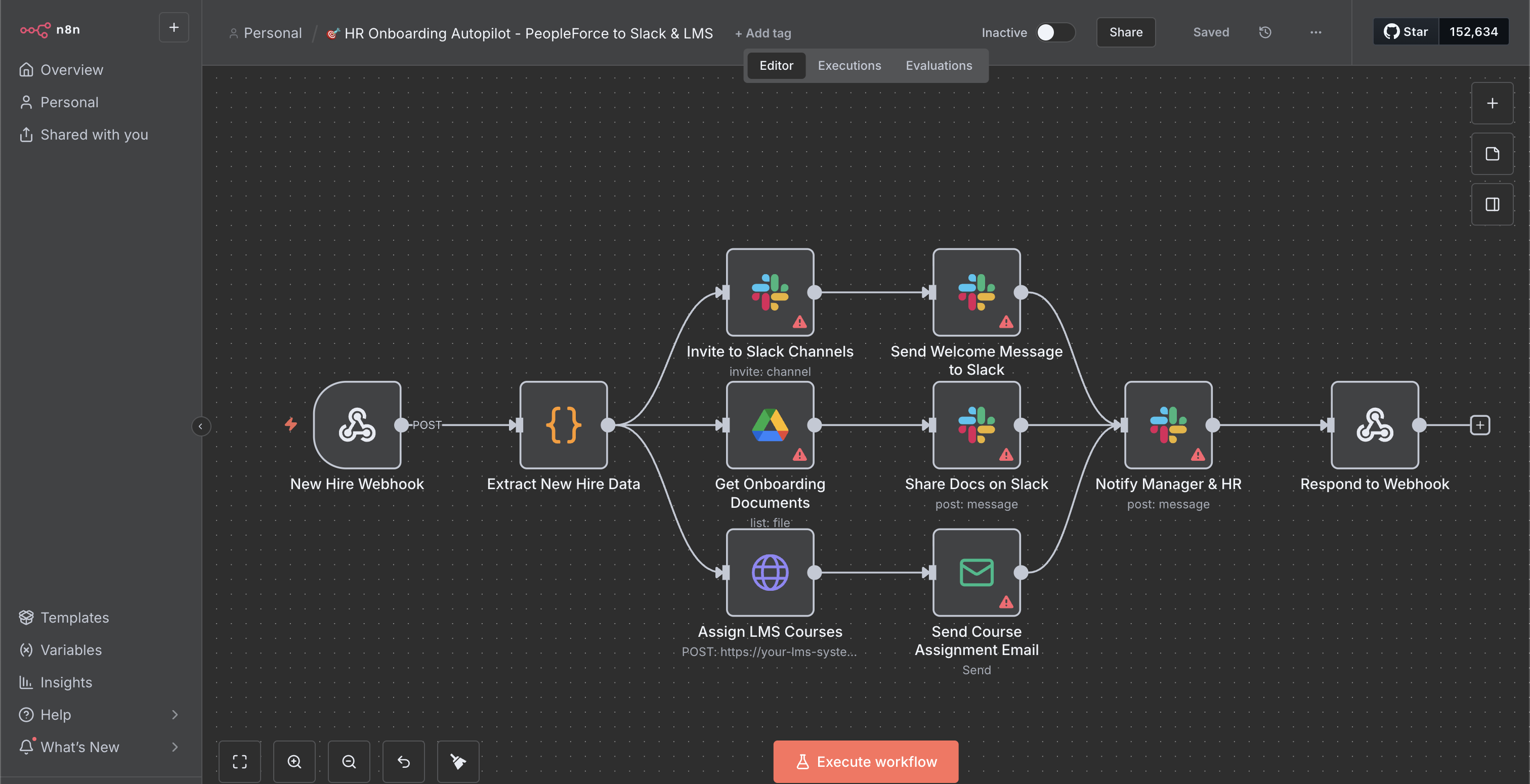 AI-powered HR onboarding automation workflow with PeopleForce, Slack, and LMS integration